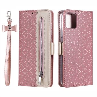 Fuldt beskyttende anti-drop lynlås tegnebog blonde læderetui til iPhone 13 mini - Pink