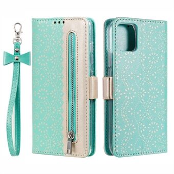 Fuldt beskyttende anti-drop lynlås tegnebog blonde læderetui til iPhone 13 mini - Grøn