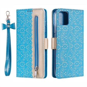 Fuldt beskyttende anti-drop lynlås tegnebog blonde læderetui til iPhone 13 mini - Blå