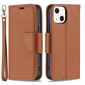 Fuld beskyttelse PU lædercover Litchi Texture telefontaske med Stand Design til iPhone 13 mini 