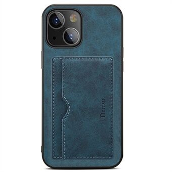 Premium PU lædercoated TPU + PC stødsikkert beskyttelsescover med Kickstand kortholder til iPhone 13 mini 
