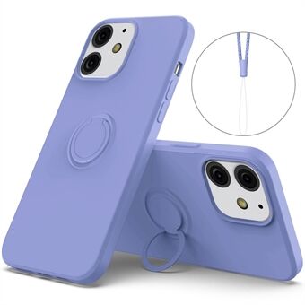 360° Rotary Ring Støtte Design Drop-resistent miljøvenlig flydende silikone telefon beskyttelsescover Shell med praktisk strop til iPhone 13 mini 5,4 tommer