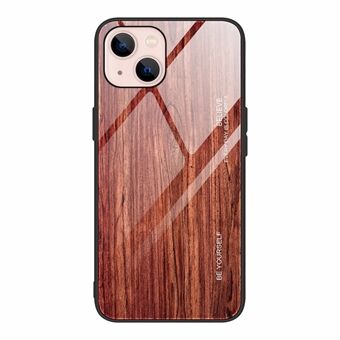 Wood Grain Design TPU + hærdet glas bagside telefoncover til iPhone 13 mini 