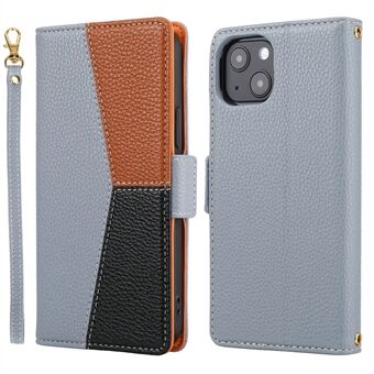 Litchi Texture Splejsning PU læder tegnebog etui Fuld beskyttelse Premium Flip Stand Cover med magnetisk lukning og strop til iPhone 13 mini 