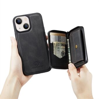 JEEHOOD Kickstand Design Velbeskyttet magnetisk aftagelig 2-i-1 Hybrid-etui med lynlås-pung til iPhone 13 mini 
