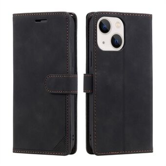 Anti-tyveri Swiping Design Pung Stand Læder Telefon Case Cover til iPhone 13 mini - Sort