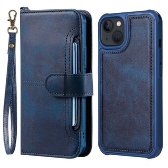 KT Leather Series-4 Detachable 2-in-1 Shockproof Scratch-Resistant Button Closure Handy Strap Multiple Card Slots Wallet Stand PU Leather Phone Case for iPhone 13 mini 5.4 inch