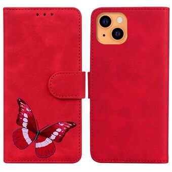 Skin-touch Feeling Butterfly Printing PU-læder beskyttende telefoncover med Stand tegnebog til iPhone 13 mini 