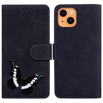 Skin-touch Feeling Butterfly Printing PU-læder beskyttende telefoncover med Stand tegnebog til iPhone 13 mini 