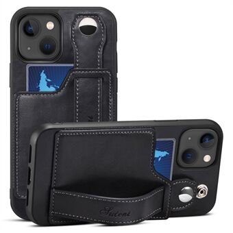SUTENI Card Slot Design PU Læder + TPU Hybrid Case Rygbeskytter Telefonskal med justerbar håndstrop Kickstand til iPhone 13 mini 