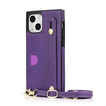 Kickstand Design PU lædercoated TPU Cover Card Slot Design Håndstrop-etui med lang snor til iPhone 13 mini 