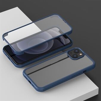 Hårdt dobbeltsidet telefoncover i hærdet glas Fuld beskyttelse telefonbeklædning med TPU- Edge til iPhone 13 mini - Blå