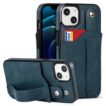 Håndrem Kickstand Card Slot Design RFID-blokeringsfunktion PU-læderbelagt TPU-telefoncover til iPhone 13 mini - Sapphire