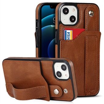 Håndrem Kickstand Card Slot Design RFID-blokeringsfunktion PU-læderbelagt TPU-telefoncover til iPhone 13 mini - Brun