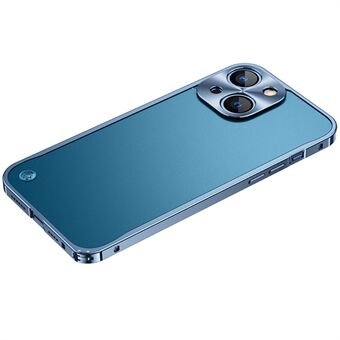 Anti-fald beskyttelse Hærdet glas + Metal Hybrid Cover Mat Mobiltelefon Shell til iPhone 13 mini - Blå