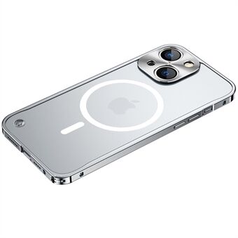 Hærdet glas + Metal Hybrid Ridsefast telefoncover Mat gennemsigtigt beskyttelsescover med magnetisk trådløs opladningsfunktion til iPhone 13 mini - Sølv