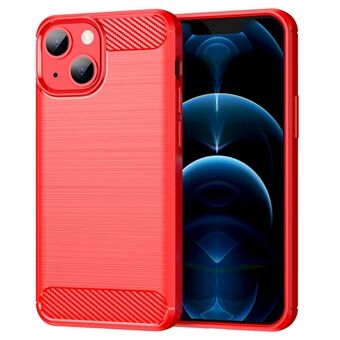 1,8 mm kulfiber børstet tekstur Fleksibel TPU telefonbagcover Beskyttende cover til iPhone 13 mini - Rød