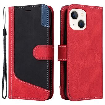 Til iPhone 13 mini  stilfuld trefarvet splejsning PU læder telefontaske Stand Wallet Flip Cover med rem