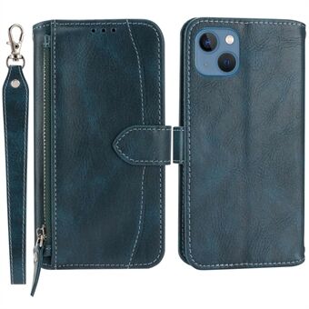 Til iPhone 13 mini  Anti-fald lynlås lomme lommebog etui Folio Flip PU Læder Magnetisk Mobiltelefon Cover Stand med lange/korte stropper
