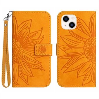 Skin-Touch Feeling Flip Phone Case til iPhone 13 mini, Stand påtrykt solsikkeholder PU læder magnetisk pungcover med rem