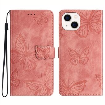 PU læder skal til iPhone 13 mini 5,4 tommer Stand tegnebog etui Butterfly påtrykt hud-touch telefoncover
