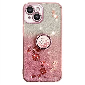 Cellphone Guard Case til iPhone 13 mini 5,4 tommer, Ring Kickstand Blomstermønster Glitter TPU Cover