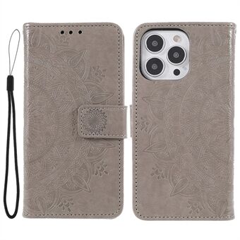 Anti-ridse præget mandala totem mønster læder tegnebog Flip beskyttende etui Cover med strop til iPhone 13 Pro Max 
