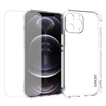ENKAY Anti-Drop TPU Cover Case med Anti-Slip Strip på siden + Ultra Clear hærdet glas skærmfilm til iPhone 13 Pro Max 