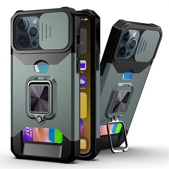 Kortholder Design Hybrid telefoncover Cover Shell med magnetisk metalplade og aftageligt objektivskjold til iPhone 13 Pro Max 