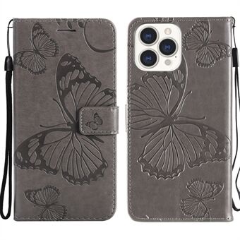 Fuld beskyttelse Imprint Butterfly Læder Mobiltelefon Stand Case med rem til iPhone 13 Pro Max 