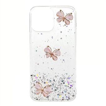 3D Butterfly Pattern Glitter Powder Epoxy TPU Telefon Case Protector til iPhone 13 Pro Max 