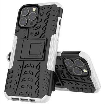 Heavy Duty Protection Tire Texture PC + TPU stødsikkert cover med Kickstand til iPhone 13 Pro Max 