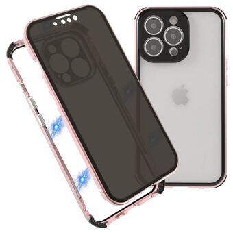 Stødabsorberet anti-spion dobbeltsidet hærdet glas + låsespænde Design Magnetisk metalramme telefoncover til iPhone 13 Pro Max 