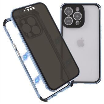 Stødabsorberet anti-spion dobbeltsidet hærdet glas + låsespænde Design Magnetisk metalramme telefoncover til iPhone 13 Pro Max 