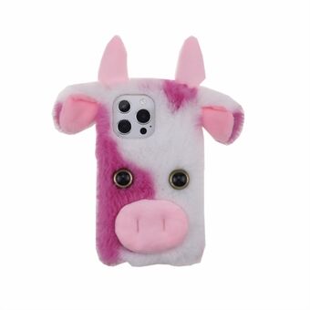 Sød 3D Funny Cartoon Milk Cow Håndlavet Fluffy Furry Plys Blødt Fleksibelt TPU-cover til iPhone 13 Pro Max 