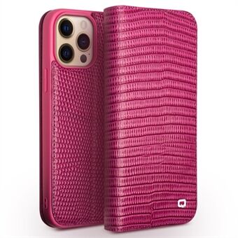 QIALINO Crocodile Texture Top-layer ægte læder telefoncover Stand telefoncover til iPhone 13 Pro Max  - Rose