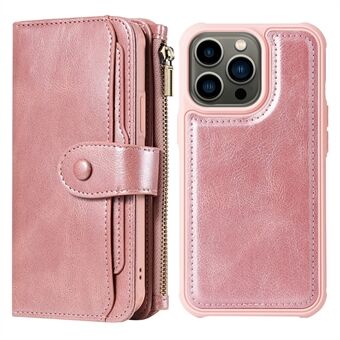 Multifunktionel lynlåslomme tegnebogsdesign Vandret/lodret Flip PU-lædercover Aftageligt indvendigt telefoncover til iPhone 13 Pro Max 