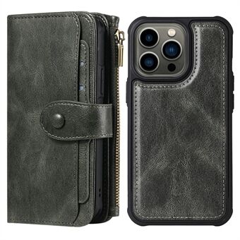 Multifunktionel lynlåslomme tegnebogsdesign Vandret/lodret Flip PU-lædercover Aftageligt indvendigt telefoncover til iPhone 13 Pro Max 