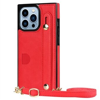 Anti-fingerprint Quality PU Leather and TPU Cover Practical Kickstand Card Slot Design Phone Case with Strap for iPhone 13 Pro Max 