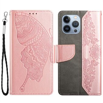 Imprinting Butterfly Flower Case for iPhone 13 Pro Max , PU Leather Wallet Stand Phone Cover