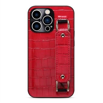 For iPhone 13 Pro Max  Crocodile Texture DW PU Leather Coated TPU Case Precise Cutout Hand Strap Kickstand Cover with Card Holder Slot