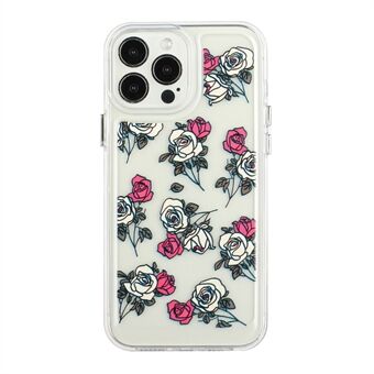 Flower Series for iPhone 13 Pro Max  Acrylic+TPU Electroplated Metal Buttons Cover Flower Pattern Printed 2mm Thickened Anti-fall Phone Case