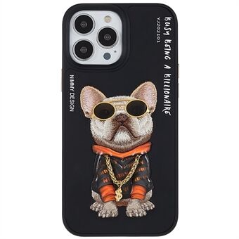 NIMMY Glasses Pet Series for iPhone 13 Pro Max  Embroidery Pattern Phone Cover PU Leather + PC + TPU Well-protected Case