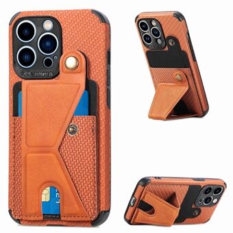 K-shape Kickstand Card Slot Phone Case for iPhone 13 Pro Max , Carbon Fiber Texture Anti-drop Leather Coated TPU Cover