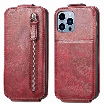 Zipper Wallet Stand Phone Case for iPhone 13 Pro Max , PU Leather Vertical Flip Shockproof Cover