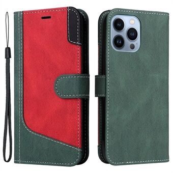 Til iPhone 13 Pro Max  Stand tegnebog Tri-farvet splejsningstelefon etui PU læder faldsikkert cover med rem