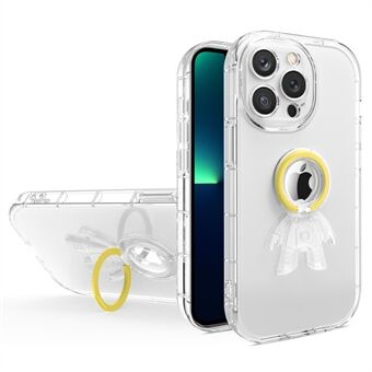 Til iPhone 13 Pro Max  Spaceman Design Anti-gulning Transparent TPU-telefoncover med PC- Ring Kickstand