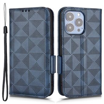 Til iPhone 13 Pro Max  justerbar Stand Trekantmønster påtrykt fuld beskyttelse tegnebog læder telefontaske med rem