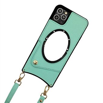Til iPhone 13 Pro Max 6,7 tommer Fish Tail Design Lædercoated TPU Skulderrem Telefon Case Spejl Kortholder Cover