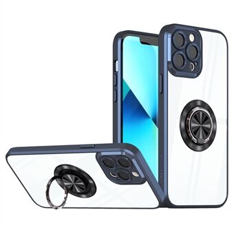 Til iPhone 13 Pro Max 6,7 tommer Ring Kickstand PC + TPU etui Præcis udskæring Lensbeskyttelse Gennemsigtigt telefoncover